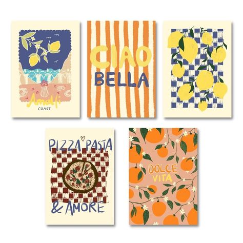 Postcard Set 5 La Dolce Vita Illustration Oranges / Card / - Etsy Australia Eclectic Wedding Invitations, Holiday Italy, Minimalist Graphic Design, Modern Postcard, Table Setting Decor, Summer Illustration, Postcard Set, Ciao Bella, Pizza Pasta