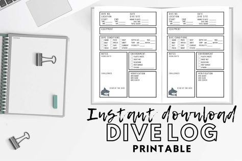 This dive log was designed for recreational divers. You will receive an Printable file so you can print your dive log sheet at your convenience.  This Scuba Diver's Log is an instant downloadable file. You can print it as n A4, A5, A6 Sizes | Dive Log, Log Book, Digital Log Book, Printable Dive Log Book, Dive Log Sheet, Custom Dive Log, Custom Divers Log, #divelog #diverslog #logbook #diverecord #DIYlogbook #customdivelog #diverecord #scubadiving #diving Scuba Certification, Scuba Equipment, Scuba Diving Courses, Gifts For Scuba Divers, Diving Course, Cave Diving, Scuba Diving Gear, Best Scuba Diving, Scuba Dive