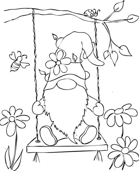 Christmas Gnome Coloring Pages, Gnome Coloring Pages, Sketch Board, Love Birds Painting, Gnome Paint, Gnome Pictures, Printable Flower, Painting Templates, Canvas Painting Diy