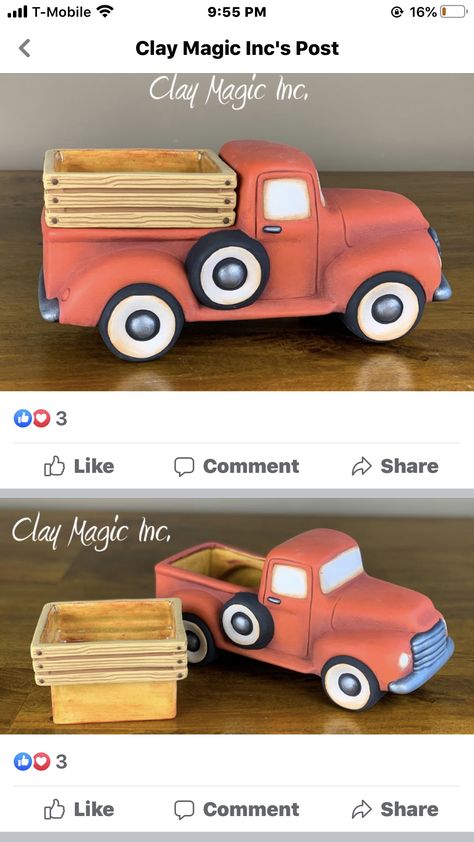 Ceramic Truck, Clay Pumpkins, Pottery Plant Pots, Truck Crafts, Christmas Window Lights, Plant Display Ideas, Planter Cover, House Planter, Shrink Paper