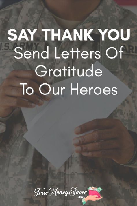 Say "Thank You" to our Military and First Responders by writing appreciation letters! Send letters to military soldiers of love and support this holiday season! By writing military letters to our service men and women shows them just how much we care! #truemoneysaver #givingback #thankful #military #firstresponders #letters #loveletters #snailmail #militarylove #militarymail #militarygift #appreciation #firstresponder #firstresponders Letter To Veterans Examples, Honor Flight Letters Ideas, Thank You For Your Service Military, Letters To Soldiers, Letters To Veterans, Military Letters, Thank You For Service, Thank You Soldiers, Veterans Appreciation