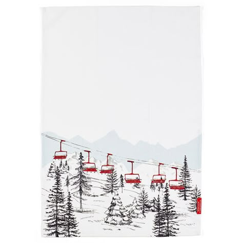 Ski Lift Tea Towel Skiing Art, Ski Art, Stonewall Kitchen, Practical Kitchen, Christmas Card Art, Ski Lift, Christmas Drawing, Watercolor Inspiration, Christmas Paintings