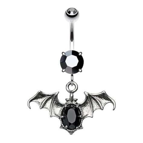 PRICES MAY VARY. STYLE: CZ Crystal Bat Dangling Belly Button Ring MATERIAL: stainless steel and cubic zirconia crystals GAUGE/BAR THICKNESS: 14GA (1.6mm) BARBELL LENGTH: 3/8" (10mm) Begoth Dolls, Crystal Gauges, Current Aesthetic, Belly Piercing Jewelry, Belly Button Jewelry, Cool Piercings, Dangle Belly Rings, Belly Jewelry, Cute Bat