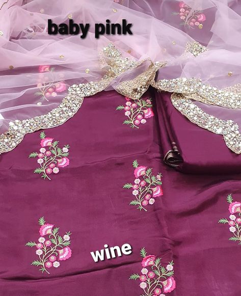 Foreversilks on Instagram: “Very ₹3800/-perr set fine nd heavy silk Multi colour emb floral butta teamed up with same colour/contrast colour silk bottom nd very…” Pink And Wine Colour Combination Dress, Light Pink Contrast Colour Dress, Contrast Colour For Maroon, Cream Colour Dress, Pink Silk Dupatta With Printed Motifs, Pink Embroidered Silk Thread Dupatta, Colour Contrast, Pink Wine, Silk Bottoms