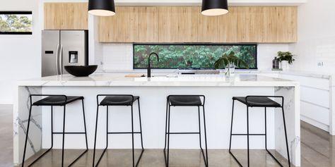 Porcelain Slabs | Laminam Porcelain Tile Panels | East Coast Flooring & Interiors Australia Interior, Backless Stools, Modern Stools, White Pendant Light, Scandinavian Kitchen, Kitchen Trends, Modern Bar Stools, Linear Pendant, Black Kitchens