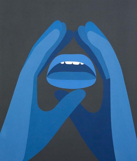 Call Out - Acrylic Painting by Geoff McFetridge Creative Humor, Geoff Mcfetridge, Mixed Media Illustration, California Design, Between Us, Solo Exhibition, Museum Of Contemporary Art, Lip Art, Design Museum