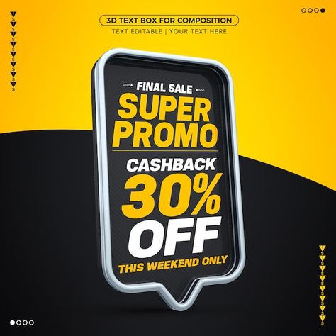 Black text box 3d super promo cashback w... | Premium Psd #Freepik #psd #social-media-promo #mega #social-media-sale #mockup-sale Big Sale Design, Typography Ads, Magazine Layout Inspiration, Sale Ads, Digital Door Lock, Discount Design, Word Poster, Logo Design Tutorial, Social Media Branding Design