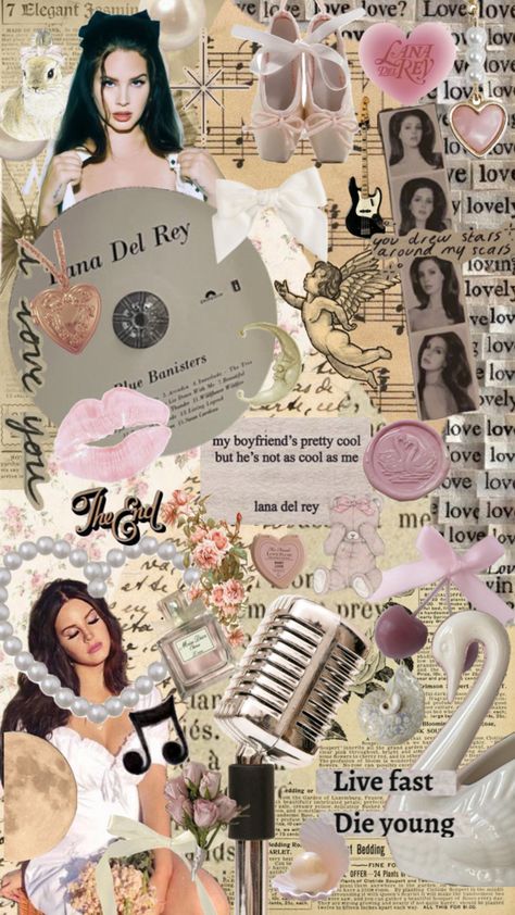 Coquette Lana Del Ray Wallpaper Collage #music #popstar #icon #lanadelrey #coquette #wallpaper #collage Collage Music, Everyday Bag Essentials, Coquette Wallpaper, Wallpaper Collage, Lana Del Ray, Essential Bag, Aesthetic Collage, Lana Del Rey, Hair And Nails