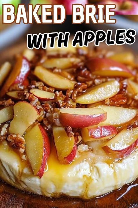 Baked Brie with Apples - Delicious Recipes - Easy Cooking Ideas and Tasty Dishes Baked Brie For Thanksgiving, Cranberry Caramel Baked Brie, Baked Brie With Caramelized Apples, Baked Apple Brie Appetizer, Apple And Brie Cheese Rolls 12 Tomatoes, Baked Brie Thanksgiving Appetizer, Spinach Artichoke Baked Brie, Brie Melt Recipes, Apple Pie Appetizer