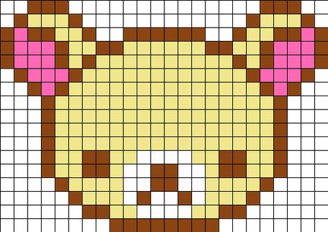 Korilakkuma Perler Bead Pattern / Bead Sprite Rilakkuma Pixel Art, Kawaii Perler Beads, Kawaii Perler Bead Patterns, Kawaii Perler, Pixel Grid, Kandi Ideas, Pearl Beads Pattern, Easy Perler Beads Ideas, Easy Pixel Art