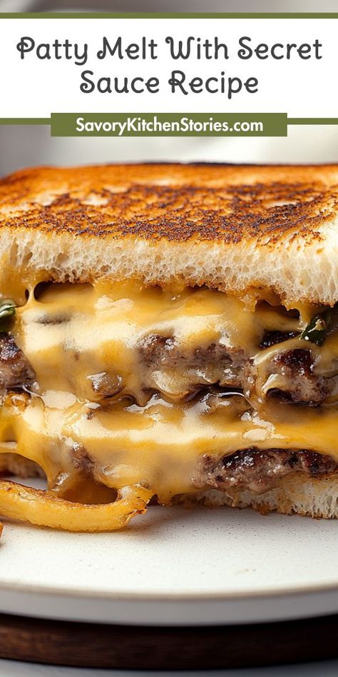 Savor the ultimate comfort food with this Patty Melt with Secret Sauce recipe! Perfectly seasoned ground beef pairs with melted cheese and caramelized onions, all topped with a zesty secret sauce. Elevate your Ground Beef Recipes with this mouthwatering twist on a classic favorite. Perfect for lunch or dinner! Hamburger Patties Meals, Patty Melt Sauce Recipe, Easy Patty Melt, Secret Sauce Recipe, Beef Patties Recipes, Patty Melt Recipe, Diner Food, Top Secret Recipes, Patty Melt