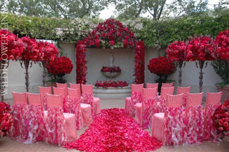 Harlow & Thistle: DIY Wedding Chair Covers Diy Wedding Chair Covers, Hot Pink Wedding Theme, Red Wedding Ceremony, Pink Red Wedding, Wedding Chairs Diy, Hot Pink Wedding, Pink Wedding Theme, Chair Covers Wedding, Valentine Wedding