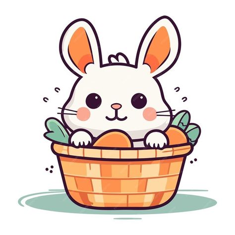 Premium Vector | Easter bunny in basket cute cartoon character vector illustration Bunny In Basket, Easter Bunny Basket, Character Vector, Bunny Basket, About Easter, Cute Cartoon Characters, Card Banner, Poster Invitation, Presentation Template Free