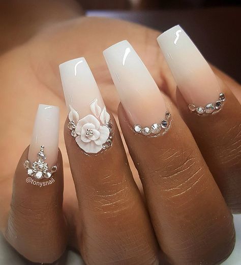 Ready to have the best looking nails ever? Start by caring for them in the early spring. California Nails, Wedding Nails For Bride, Wedding Nails Design, Nail Art Wedding, Bride Nails, Nails Desing, Bridal Nails, Prom Nails, Pretty Acrylic Nails