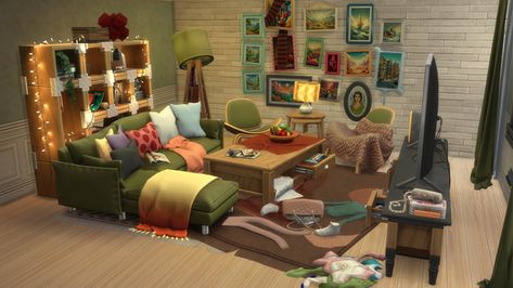 Sims 4 Van Life, Sims 4 Living Room Cc, Best Sims 4 Cc, Taurus Design, Sims 4 Cas Background, Painted Curtains, Cheap Living, Best Sims, Table Tv