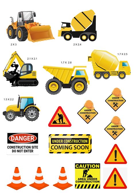 Construction Signs and Trucks Cake toppers. Ready to print in an A4 size photo paper Buy and take all of my customized cupcake and cakes printable toppers. Soft copy consist of almost 500 different variations of themes and colors including anniversary, baptismal, holidays and wedding cupcake toppers. Sharable via google drive files. Ready to print PDF file cupcake toppers for only $10. Message me for informations! Construction Cake Topper Printable, Construction Cake Topper, Construction Cupcakes, Truck Cupcakes, Construction Cake, Construction Signs, Truck Cakes, Wedding Cupcake Toppers, Cake Topper Printable