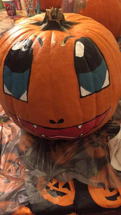 Charmander Painted Pumpkin, Dragon Ball Z Pumpkin Painting, Bulbasaur Pumpkin Painting, Charmander Pumpkin Painting, Charizard Pumpkin Painting, Pumpkin Painting Pokemon, Squishmallow Pumpkin Carving, Pumpkin Painting Ideas Pokemon, Pumpkin Painting Anime