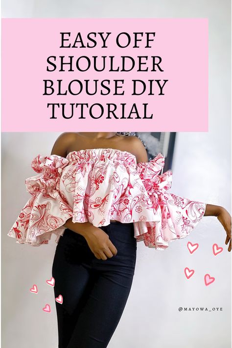 Simple off shoulder blouse DIY tutorial Off Shoulder Sewing Pattern, Sewing Crop Top, Off Shoulder Top Pattern, Off The Shoulder Top Pattern, Off The Shoulder Blouse Pattern, Off The Shoulder Top Diy, Off Shoulder Pattern Making, Diy Off The Shoulder Shirt, Stitch Crop Top