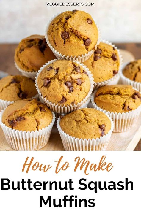 Butternut Squash Banana Muffins, Deserts With Butternut Squash, Butternut Squash Chocolate Chip Muffins, How To Use Butternut Squash, Buttercup Squash Muffins, Butternut Muffins Recipe, Acorn Squash Muffins, Butternut Squash Muffins Healthy, Squash Muffins Butternut