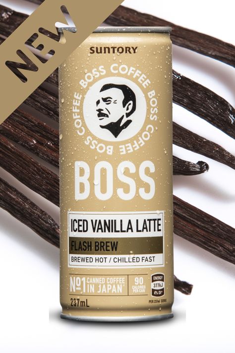 Iced Coffee Branding, Coffee Drink Packaging, Iced Coffee Packaging, Beverage Branding, Iced Vanilla Latte, Vanilla Drinks, Japanese Drinks, Packaging Idea, Boss Coffee