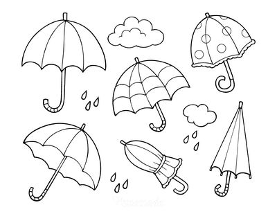 Raining Coloring Pages, Rain Drops Coloring Page, Spring Weather Coloring Pages, Rain Coloring Pages Free Printable, April Showers Coloring Pages, Diy Doodles, Spring Coloring Pages For Kids, Printable Spring Coloring Pages, Umbrella Cartoon