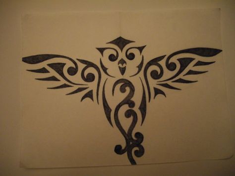 Black Ink Tribal Open Wings Owl Tattoo Design (2) Abstract Owl Tattoo, Owl Stencil, Watercolor Tattoo Sleeve, Celtic Owl, Animal Symbols, Owl Drawings, Owl Tattoo Drawings, Sketches Pen, Celtic Animals