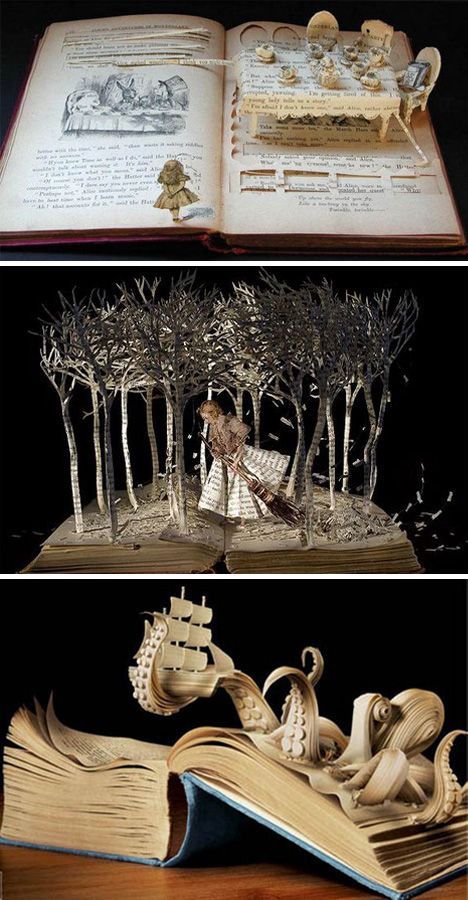 Su Blackwell likes to create entire scenes that captivate. Her use of light makes her work seem otherworldly. Su Blackwell, Portfolio Book, Book Sculpture, Wow Art, Kirigami, E Card, Paper Sculpture, Old Books, Altered Books