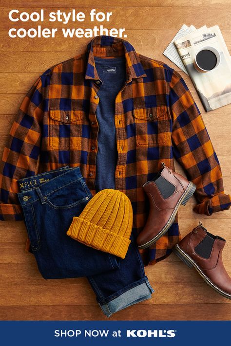 Men Plaid Outfit, Mens Fall Casual Outfits, Mens Fall Outfits, Boys Fall Outfits, Cold Weather Outfit, Outfit Shop, Fall Outfits Men, Plain Tees, Mens Fall