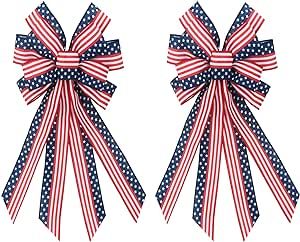 These would be a cute addition to your front porch! #sponsored #memorialday #july4th #independanceday Red White Blue Decorations, Red White Blue Wreath, Memorial Day Decorations, American Flag Wreath, Labor Day Holiday, Flag Wreath, Christmas Wreath Bows, Patriotic Bows, Bow Wreath