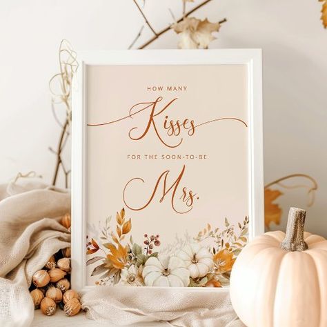 $11.40 | Fall how many kisses bridal shower game #bridal shower, calligraphy, how many kisses, to be mrs, for the soon, elegant, fall in love, rustic, guessing game, fall Falling In Love Bridal Shower Theme, Fall In Love Bridal Shower Ideas, Love Bridal Shower Theme, Kisses Bridal Shower Game, Fall In Love Bridal Shower, Holly Wedding, Game Poster, Wedding Plan, Bridal Shower Game