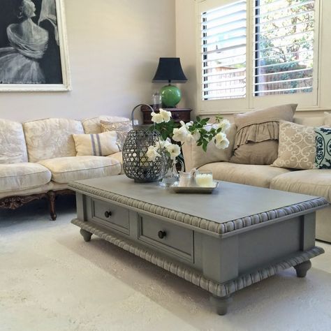 taupe painted coffee table and matching lamp table by Lilyfield Life Gray Coffee Table Living Room, Coffee Table Colors, Gray Coffee Table, Pine Armoire, Painted Coffee Table, Painting Coffee, Coffee Table Makeover, Pine Coffee Table, Painted Coffee Tables