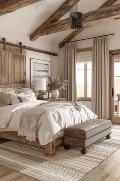 Bedroom Design Master Modern Farmhouse Style, Rustic Oak Bedroom Ideas, Contemporary Farmhouse Bedroom, Bedroom Boho Farmhouse, Cozy Farmhouse Bedroom Ideas, Modern Country Bedrooms, Farmhouse Chic Bedroom, Room Finds, Cozy Farmhouse Bedroom