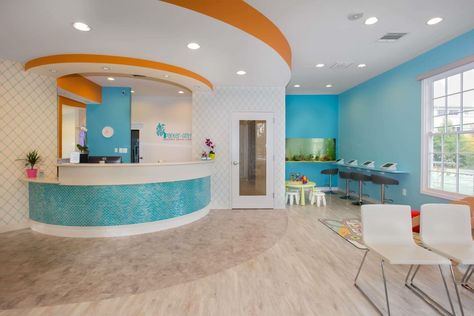 pediatric office | reception area interior design | Arminco Inc Pediatric Waiting Room Ideas, Pediatric Dental Office Decor, Pediatric Dental Office Design, Pediatric Office, Reception Area Design, Dentist Office Design, Pediatric Dental Office, Waiting Room Design, Dental Office Design Interiors