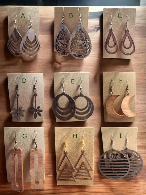 Xtool Projects, Laser Earrings, Laser Jewelry, Laser Cut Wood Jewelry, Photo Frame Tree, Laser Engraved Earrings, Laser Cut Wood Earrings, Laser Cut Wood Crafts, Laser Projects