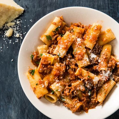 Slow-Cooker Pork Ragu | Cook's Country Pesto Pasta Bolognese Half Baked Harvest, Half Baked Harvest Bolognese, Half Baked Harvest Italian, Half Baked Harvest Recipes Dinners, Half Baked Harvest Dinner, Half Baked Harvest Pasta, Pork Ragu, Half Baked Harvest Recipes, Pasta Al Pesto