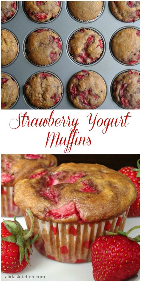 Strawberry Yogurt Muffins | My Site Snack Breads, Recipes Greek Yogurt, Assorted Muffins, Strawberry Yogurt Muffins, Yogurt Muffin, Summer Brunch Recipes, Bridal Brunch Food, Preschool Cooking, Recipes Greek