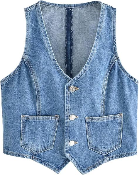 vest, vest ideas, vest looks, vest layering, vest denim, denim crop top, denim top, denim fashion, blue denim, denim vest top, denim women, denim y2k, streetwear style, denim 2000s, fashion fits, #ad College Outfits Women, Womens Denim Vest, Button Vest, School Outfit Women, Denim Vests, Trendy Fall, Solid Clothes, Sleeveless Vest, Summer Clothes