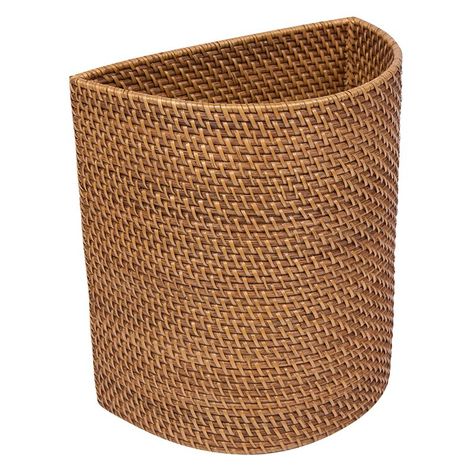 Kouboo LLC Handwoven Half Moon Rattan Waste Basket | from hayneedle.com Bathroom Waste Basket, Bathroom Basket, Organic Waste, Bathroom Baskets, Mid Century Modern Fabric, Kitchen Trash Cans, Honey Brown, Container Organization, Wood Dining Chairs