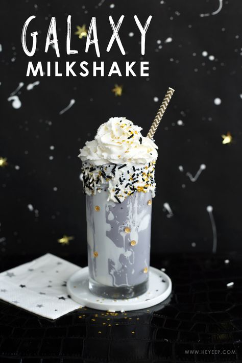 Galaxy Milkshake Recipe | Hey, EEP! Galaxy Milkshake, What To Craft, Galaxy Party, Outer Space Party, Themed Cafes, Cooking Club, Creative Desserts, Cake Making, Milkshake Recipes