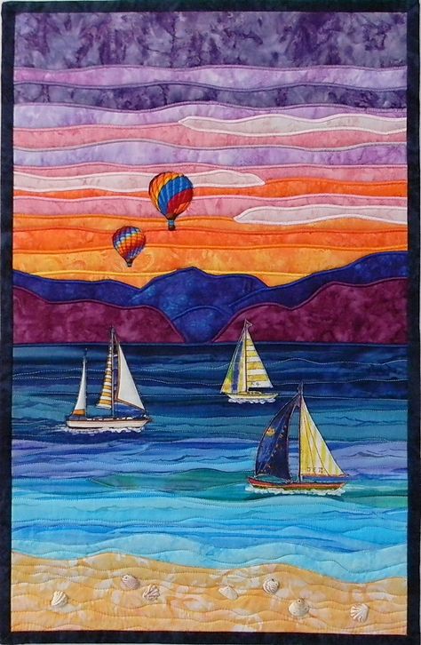 Door Quilt, Quilting Pictures, Seascape Quilts, Boat Quilt, Ocean Quilt, Nautical Quilt, Beach Quilt, Bargello Quilts, Landscape Art Quilts