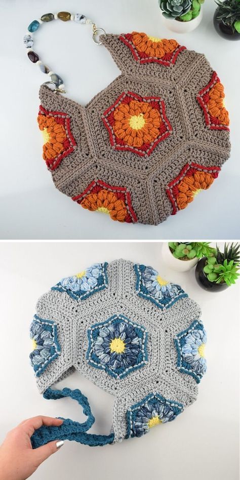 Granny Square Bags, Hexagon Bag, Handbag Ideas, Crochet 101, Crochet Purse Pattern Free, Crochet Bag Pattern Free, Granny Square Bag, Crochet Handbag, Crochet Hexagon