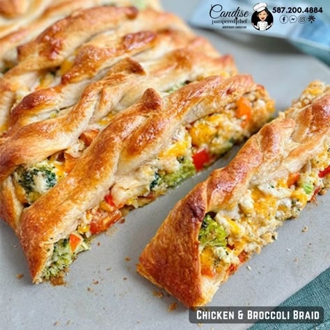 Chicken & Broccoli Braid Pampered Chef Taco Ring, Chicken And Broccoli Braid, Chicken Broccoli Braid, Light Chicken Recipes, Chicken Braid, Bbq Baked Chicken, Quick Easy Chicken Recipes, Crescent Roll Recipes Dinner, Saucy Chicken