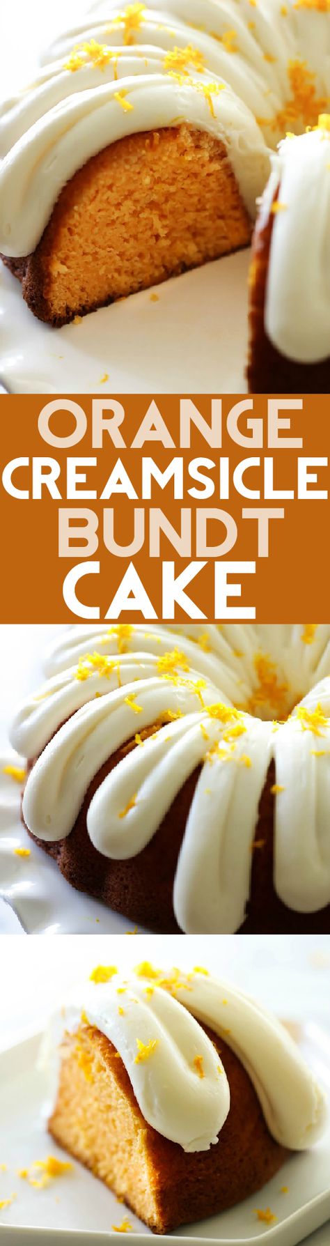 This Orange Creamsicle Bundt Cake is so moist and has such a refreshing flavor. It is loaded with a zesty orange taste and topped with an incredible cream cheese frosting. Bisquick Breakfast Recipes, Bisquick Breakfast, Dessert Orange, Orange Bundt Cake, Nothing Bundt Cakes, Mini Bundt Cakes, Orange Creamsicle, Bundt Cakes Recipes, Sauce Tomate