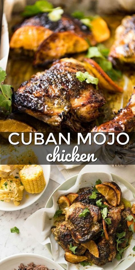 This Cuban Mojo Chicken has been marinated in a wicked Cuban Mojo marinade and roasted to juicy perfection. Try this zesty, garlicky Cuban chicken for dinner tonight! #Chicken #MainCourse #Dinner Cuban Mojo Marinade, Cuban Mojo Chicken, Dinner Tonight Chicken, Mojo Marinade, Mojo Chicken, Cuban Chicken, Cuban Mojo, Chicken For Dinner, Cuban Cuisine