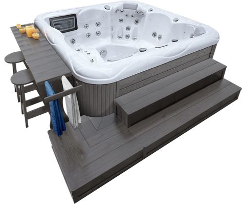 A&B Outdoor Products | Premium Hot Tub & Swim Spa Essentials Jacuzzi Outdoor Deck, Tub Surround Ideas Diy, Hot Tub Decorating, Hot Tub Deck Design, Tub Surround Ideas, Hot Tub Bar, Hot Tub Steps, Hot Tub Landscaping, Hot Tub Swim Spa