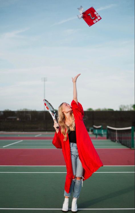 Tennis Senior Portraits, Senior Picture Tennis Ideas, Senior Picture Ideas For Guys Tennis, Tennis Senior Banner Poses, Tennis Senior Picture Ideas, Graduation Pictures Sports, Tennis Graduation Pictures, Tennis Senior Photos, Sport Senior Picture Ideas