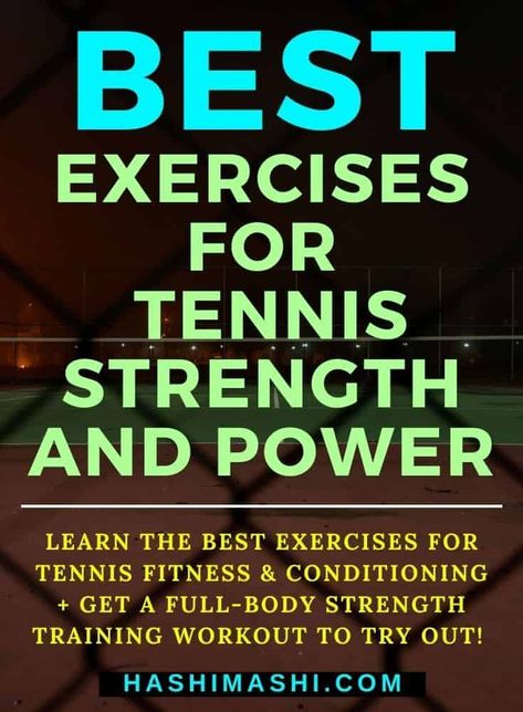 Best Exercises for Tennis - What are the best exercises for tennis fitness, strength, and power? Learn seven of the most productive exercises for tennis fitness and conditioning + get one great full-body strength training workout to try on for size. best exercises for tennis | best strength exercises for tennis | best exercises for tennis strength | best exercises for tennis conditioning | exercises for tennis fitness Best Exercises For Tennis Players, Exercises For Tennis Players, Strength Training For Tennis Players, Tennis Arm Workout, Tennis Strength Training, Tennis Fitness Workouts, Tennis Gym Workout, Tennis Exercises At Home, Tennis Workout Training At Home