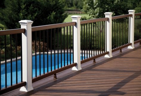 Trex Transcend, Select, and Reveal Railing | Pro Tool Reviews Trex Deck Railing, Black Spindles, Trex Transcend Railing, Under Deck Drainage System, Deck Design Plans, Under Deck Drainage, Wood Deck Railing, Deck Stair Railing, Deck Railing Systems