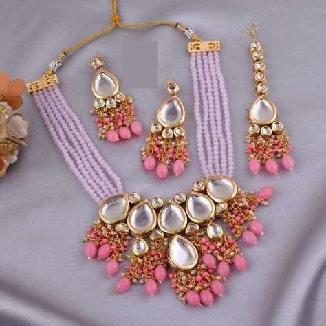 Hyderabadi Jewellery, Kundan Bridal Set, Light Dusty Pink, Hyderabadi Jewelry, Kundan Choker Set, Kundan Jewellery Set, Kundan Choker, Handmade Lighting, Choker Set