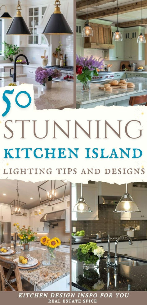 Kitchen island with stylish pendant lights, layered lighting, industrial fixtures, and farmhouse-inspired designs for a functional and beautiful space. Coastal Farmhouse Kitchen Pendant Lights, Trending Kitchen Light Fixtures, Under Bar Lighting, Modern Kitchen Island Pendants, Black Kitchen Lighting Fixtures, Lighting Ideas For Kitchen Island, Center Island Lighting Ideas, Vintage Pendant Lighting Kitchen Island, Traditional Island Lighting